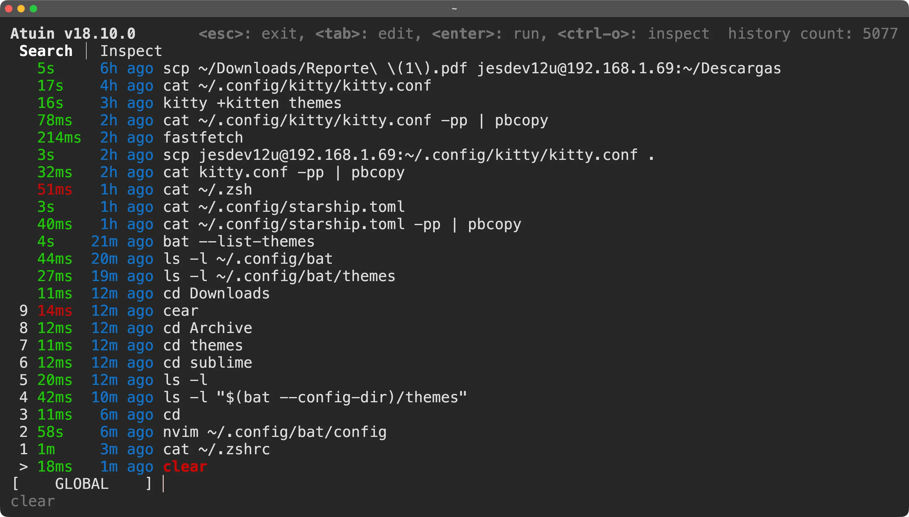 Atuin command history interface